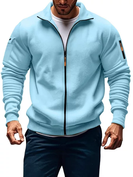 Cross-Border Amazon Independent Site Innovative Trend New Stand-Up Collar Multi-Zip Pocket Cardigan Sweatshirt Fleece Sweatshirt Hot Style