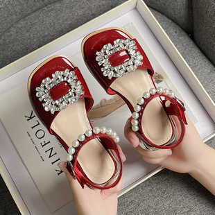 Children's Sandals 2025 Summer New Style Girls' Medium and Large Children's High Heels Soft Sole Rhinestone Fashion Little Girls Princess Shoes