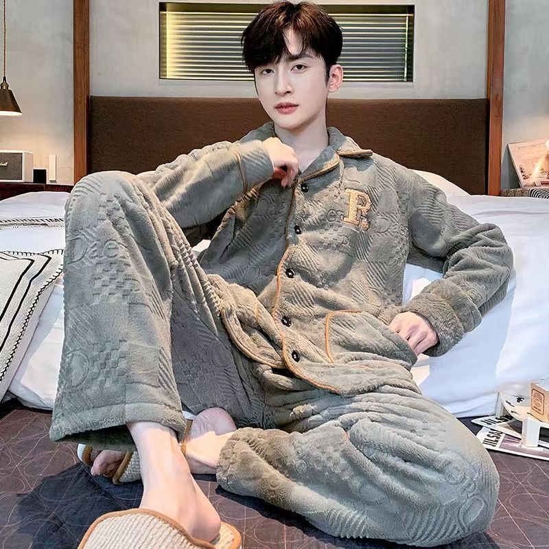 Pijamas de lana de coral más gruesas 2024 nuevos hombres de invierno de franela de otoño y invierno ropa para el hogar de hombres