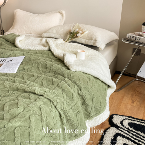 Pure Color Patterned Plush Velvet Double-Sided Throw Blanket AB Version Double Thick Soft Cotton Fleece Lamb Wool Cover Blanket Wholesale