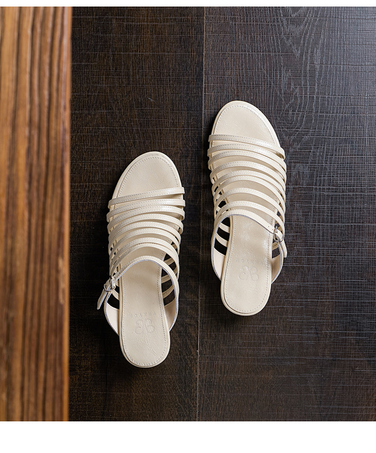 Dép sandal nữ quai chữ V đế bệt dây da bò phong cách La Mã — màu nâu chi tiết 23