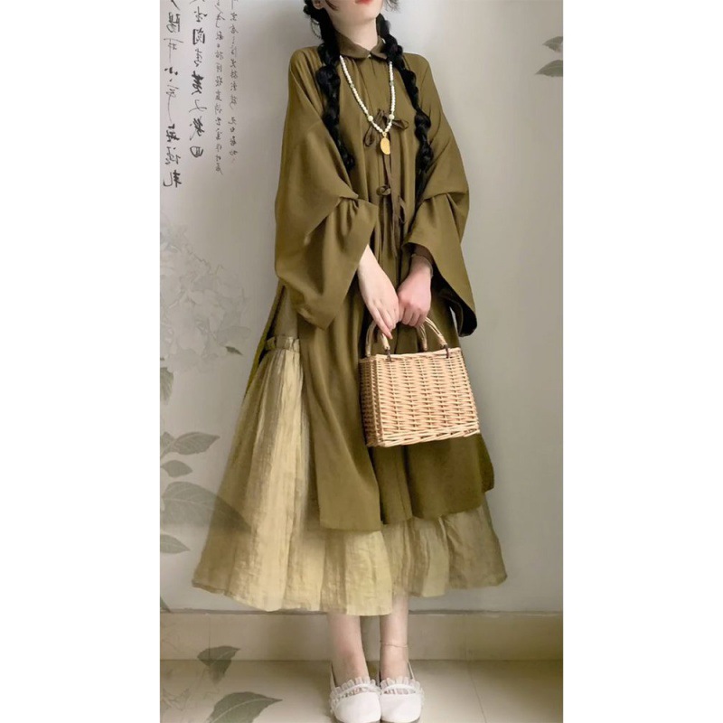 茶系穿搭一整套春装女2024年新款中式国风复古改良汉服汉元素裙子