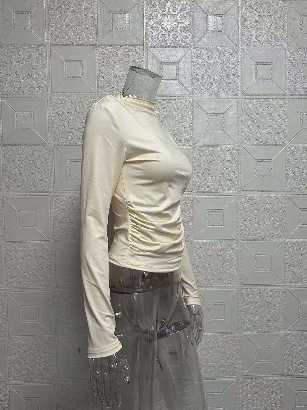 Women's Slim Fit Long Sleeve T-shirt With Round Neck Solid Colour_voghion.com