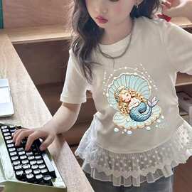 外贸批发双蕾丝花边下摆3D公主T恤童装女童短袖夏季新款短袖儿童