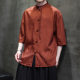 New Chinese Jacquard Tang Suit Men's Chinese Style Vintage Summer Thin Ice Silk Short Sleeve Shirt Hanfu Silk Top