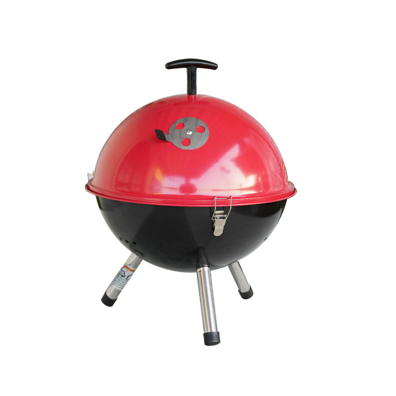 14 pulgadas tres patas de fútbol portátil parrilla de carbón redondo al aire libre parrilla de parrilla de manzana pequeña parrilla de carne