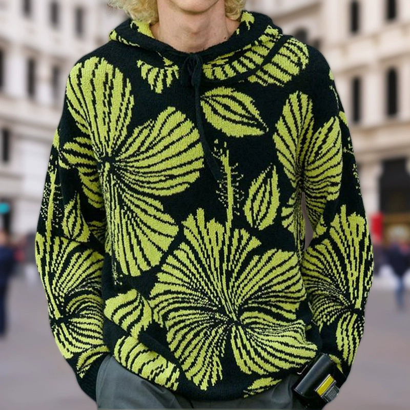 Трансграничный горячий мужской европейский и американский Свободный пуловер-свитер, весенне-осенний жаккардовый свитер с капюшоном и толстой иглой SY0035
