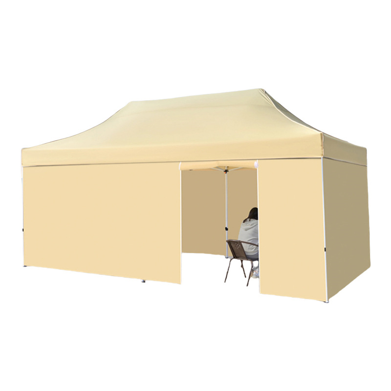 Carpas de cuatro esquinas, puestos en el mercado nocturno, paño de lluvia transparente de color caqui, estilo de cremallera gruesa para exteriores, recinto a prueba de lluvia de invierno
