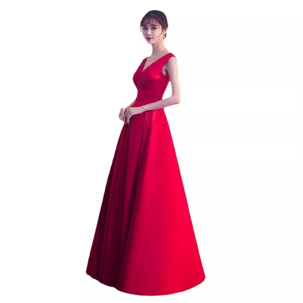 Red summer long evening dress for bride