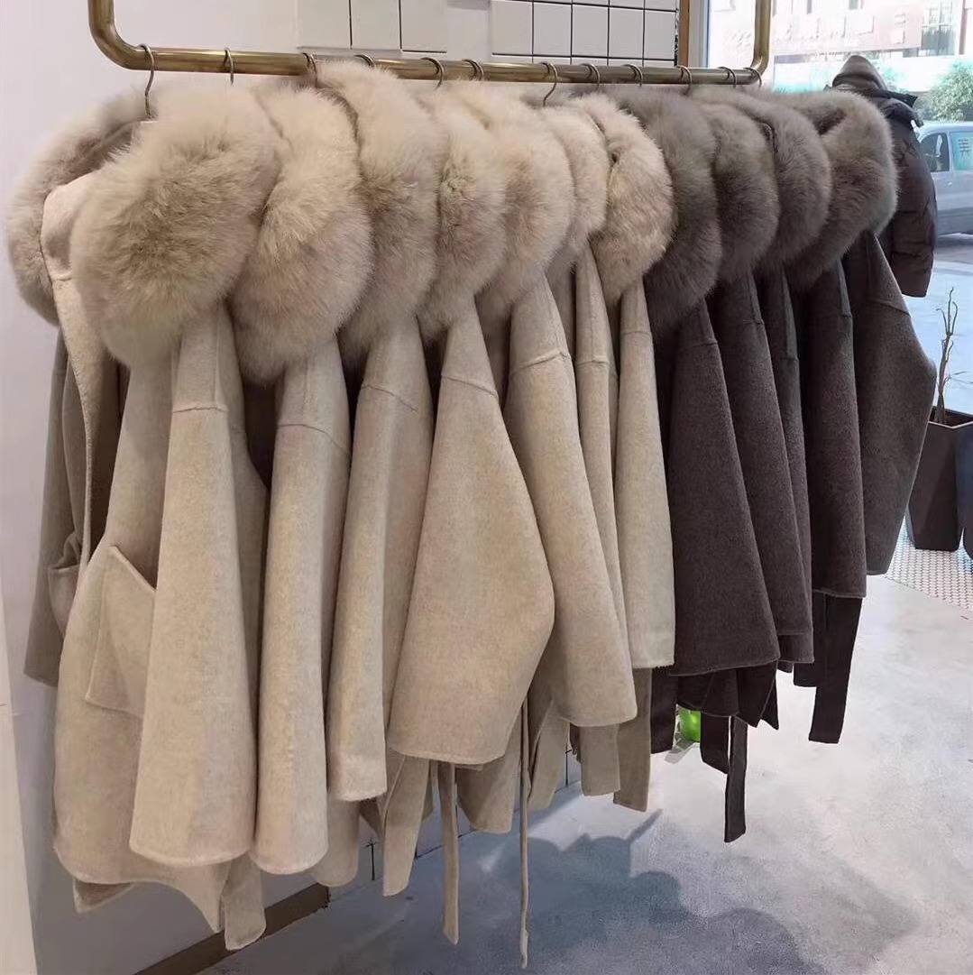Demi-season long double-sided cashmere hoody