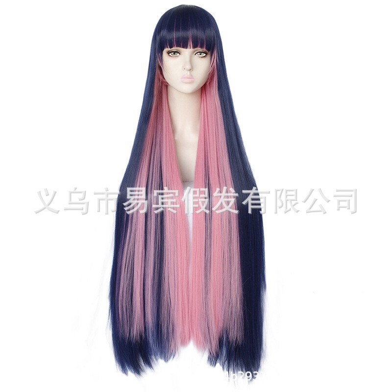 Anime Wig Garter Stockings Angel Stocking Factory Wholesale Long Straight Hair Double Ponytail Cross-Border Hot Sale