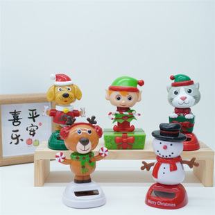 New Creative Christmas Snowman Doll Car Ornaments Cartoon Car Solar Ornaments Gifts Factory Outlet