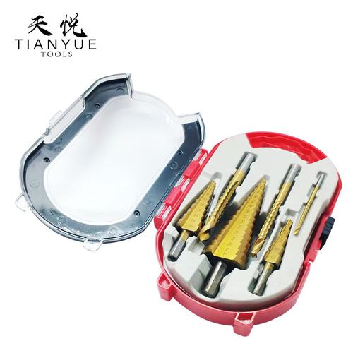 Tower Sawtooth Drill Set 6-Piece Woodworking Hole Expansion Slotting Red Box Transparent Box 6PC Step Sawtooth Drill Kit