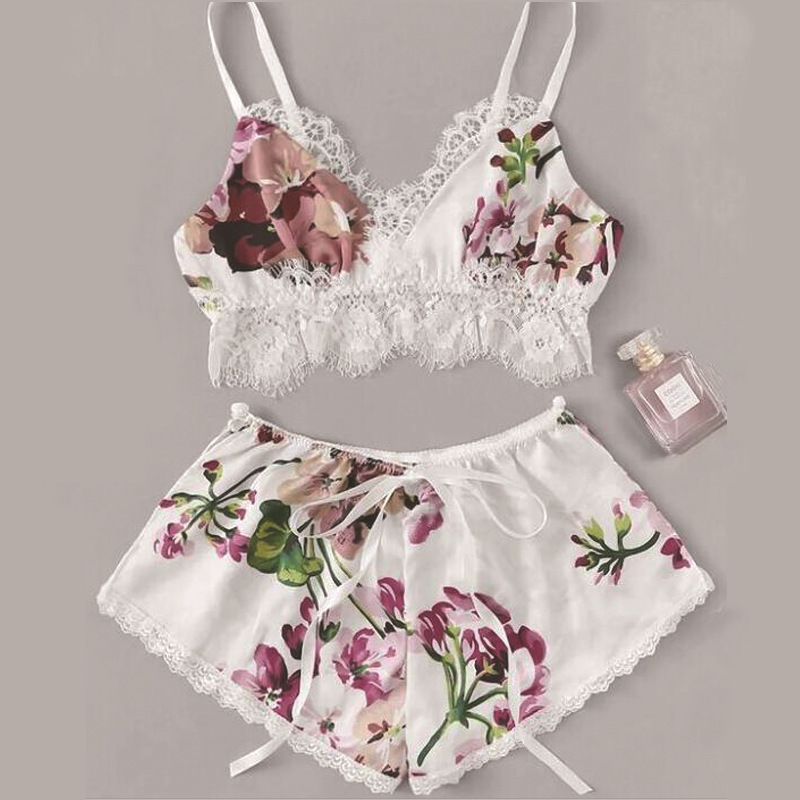 Special price imitation silk printed pajamas ladies sexy clear and comfortable plus size two-piece home underwear factory outlet