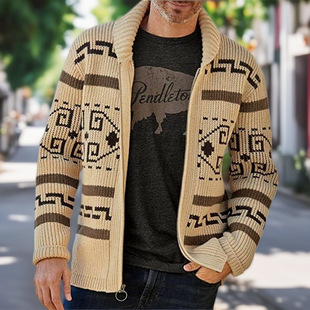 Autumn and Winter New Men's Fashion Lapel Casual Cardigan Coat Long Sleeve Slim Jacquard Knitted Sweater SY0013