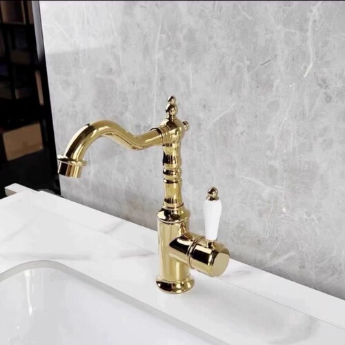 French-style copper single-handle bathroom sink faucet with ceramic cold and hot water handles
