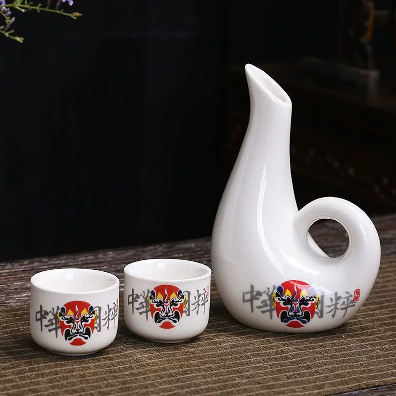 Ceramic wine set, wine decanter, shot glass, wineglass, pocket flask, 9 pieces