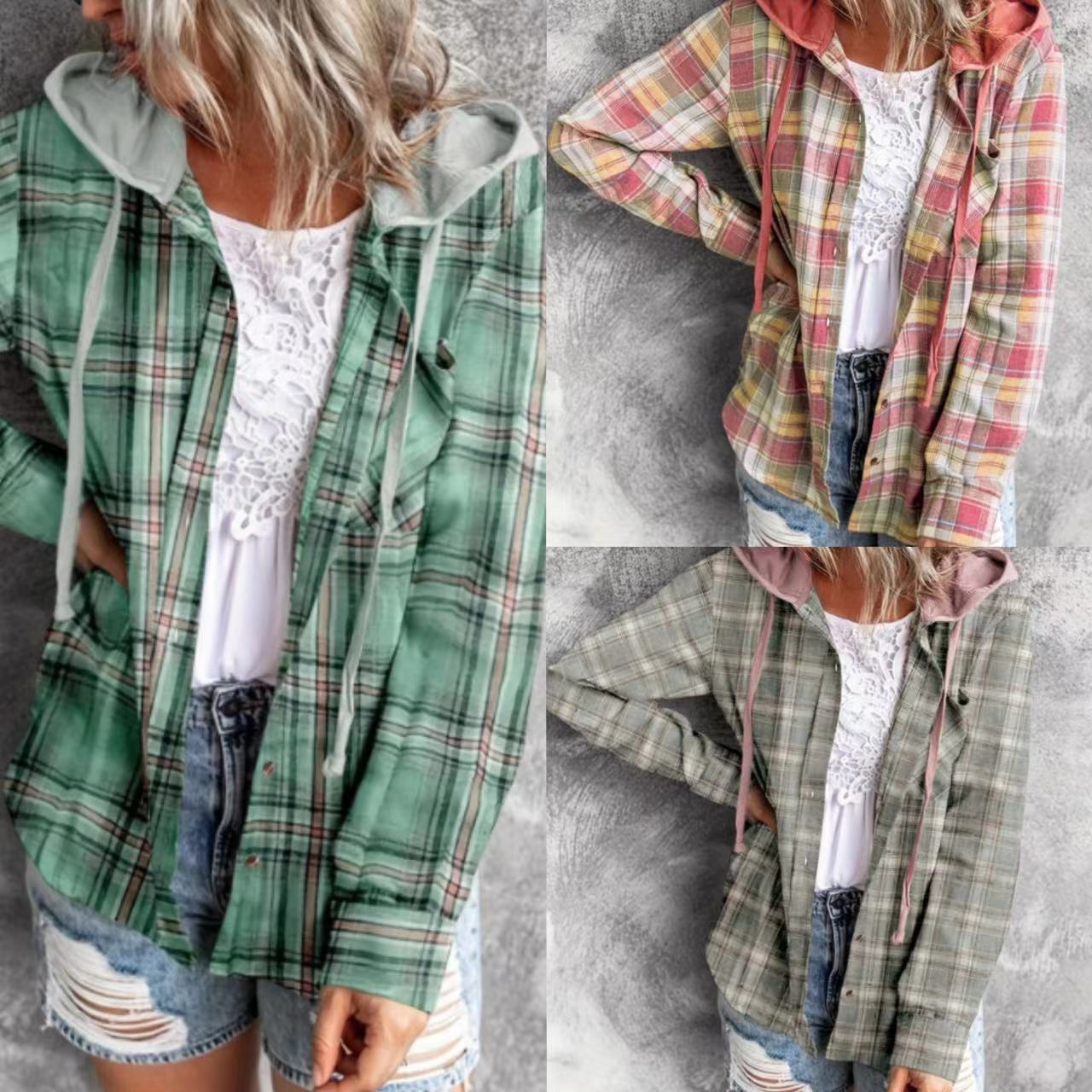 Chaqueta ligera con capucha para mujer abrigo casual con botones_voghion.com
