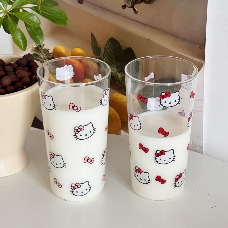 見栄えの良いかわいい漫画ミルクカップ猫インスタイルホーム朝食ジュースカップ夏のガラスの水カップ|undefined