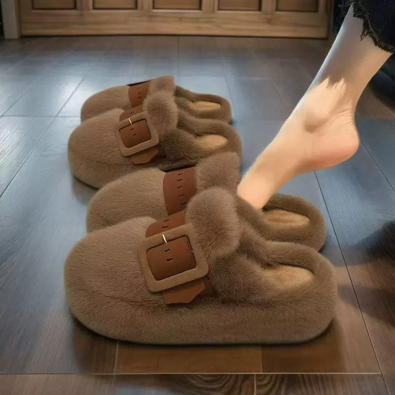 厚底毛毛拖鞋女外穿2025秋冬新款松糕半拖鞋高级感包头棉鞋子女