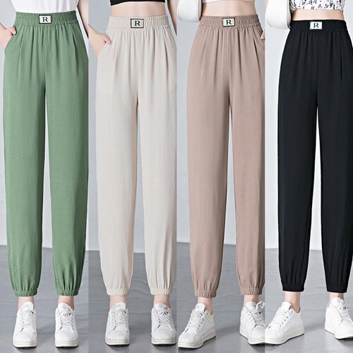 Loose Sports Nine-Twelve Mid-Rise Summer Outerwear Thin Linen Material Large Size Quick-Dry Ice Silk Harem Casual Pants for Women