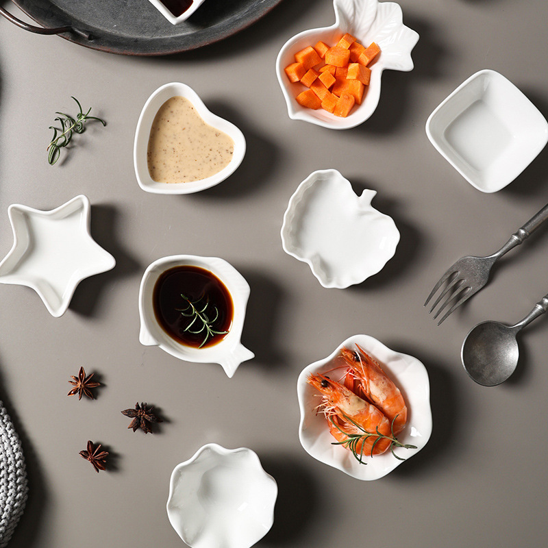 Pure White Ceramic Simple Creative Seasoning Dish Vinegar Dish Sauce Dish Cute Snack Dish Cold Dish Hot Pot Dip Dish Dish