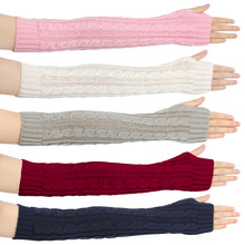 跨境毛线长款无指手套针织麻花8字露指袖套女秋冬腈纶毛线手臂套