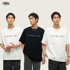 厚手300gのTシャツ、男女兼用、ラウンドネック、春秋向け、トレンド感のあるシンプルなプリント、純綿、カジュアル