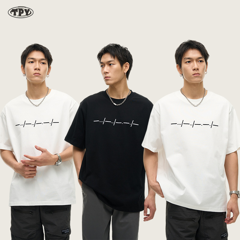 T-Shirt 300g Heavyweight Short Sleeve Unisex Crew Neck Spring and Autumn Trendy Simple Printed Pure Cotton Casual