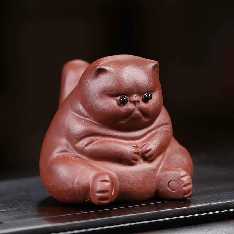 Сиреневые глиняные чайные питомцы Yixing коты, handmade злая кошка скульптура, декоративные чайные принадлежности для стола, набор для чая кунг-фу можно поднять