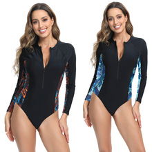 亚马逊跨境新款浮潜水冲浪服女长袖拉链连体紧身运动竞速欧美泳衣