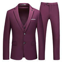 2022男士商务休闲西服西装套装工作服男士日常休闲修身西服紫红色