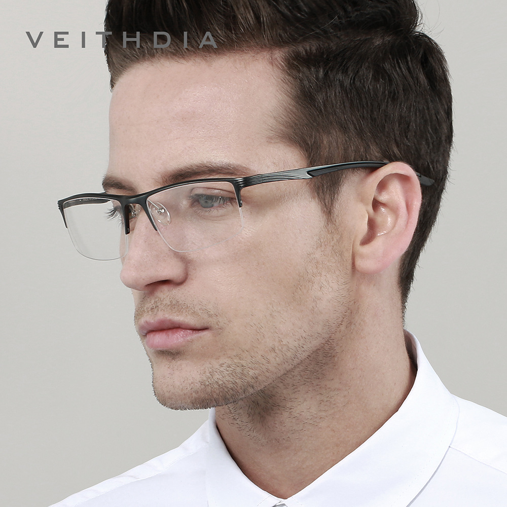 Medio marco de marco de lente de miopía de aluminio y magnesio masculino anti-azul cuadrado simple negocio cómodo al por mayor 8725