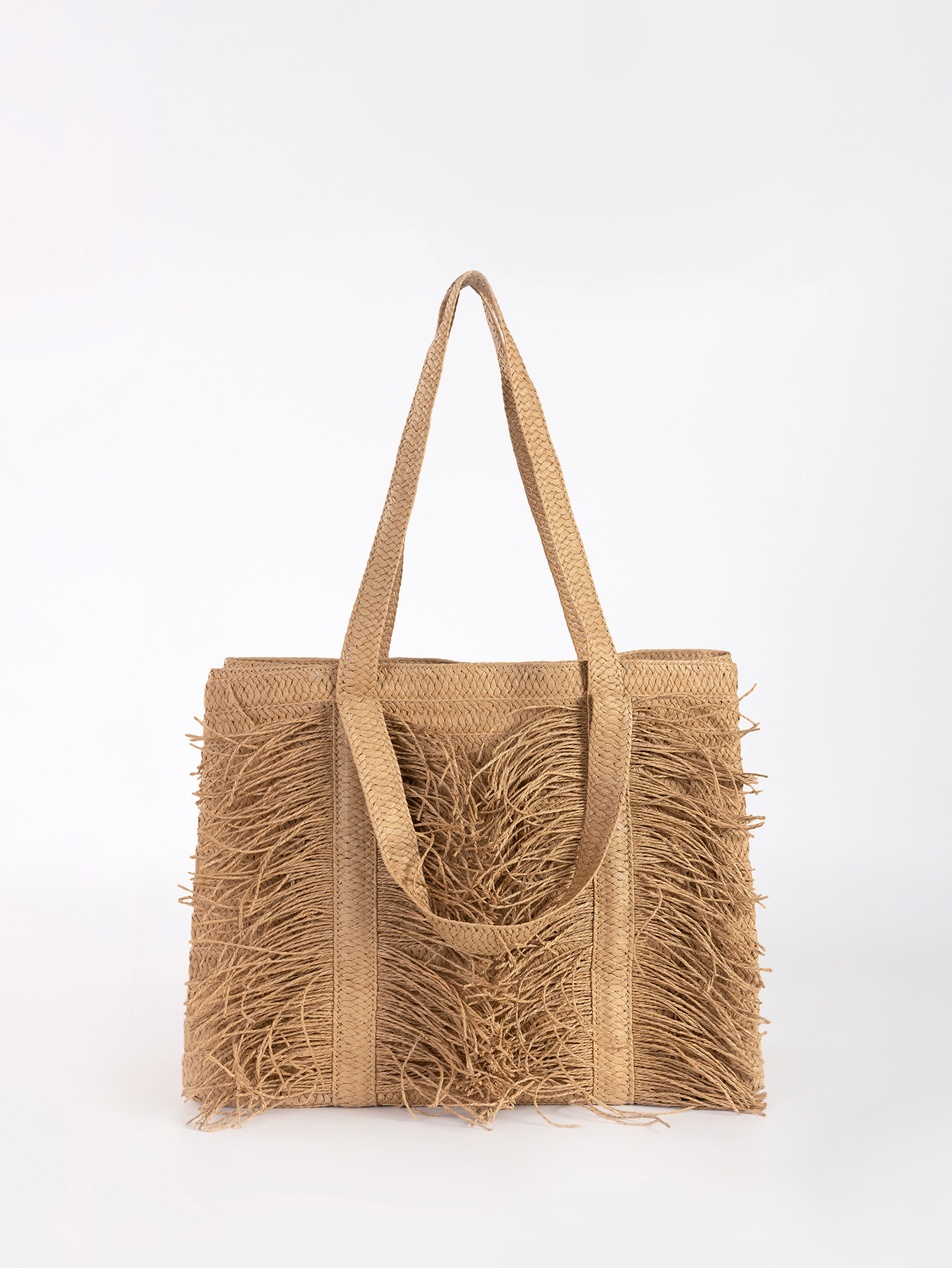 Polyester Lining Material Women's Large Paper Solid Color Elegant Streetwear Straw Square Zipper Straw Bag