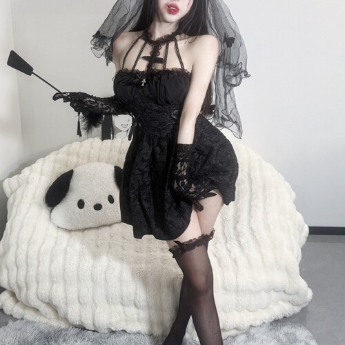 Women's clothing, European and American dark Gothic Halloween costume, women's black dress, long dress, sexy female witch costume