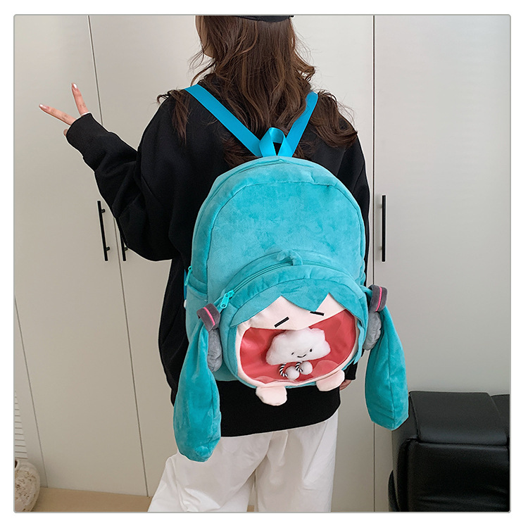 Cross-Border Wholesale Women's Plush Hatsune Tote Bag Tutoring Bag Cute Same Style Backpack Handbag Birthday Gift