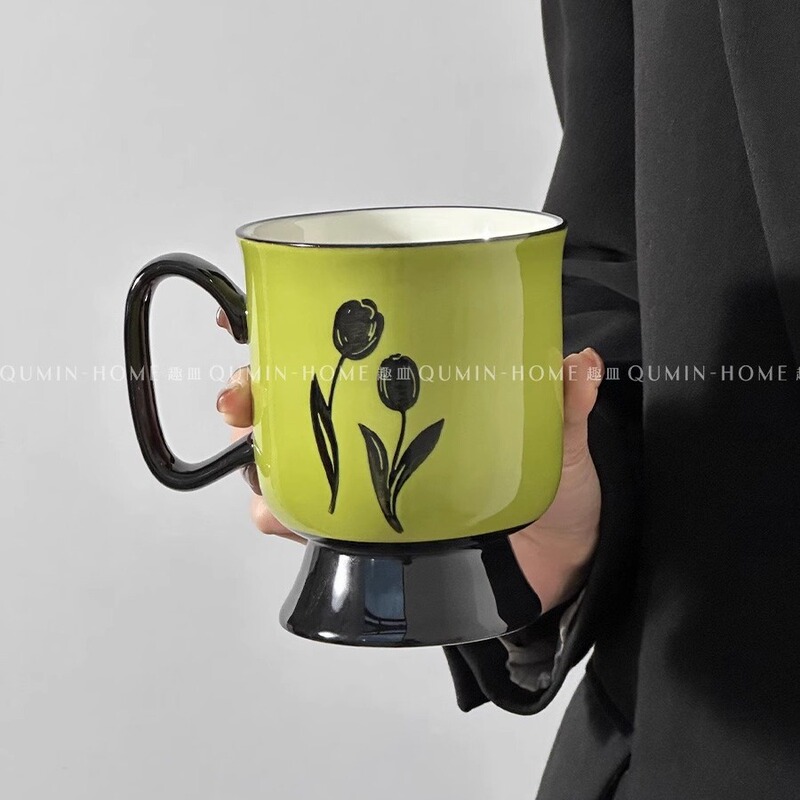 レトロ手描きチューリップ陶磁コップ限定中古マグカップ大容量コーヒーカッププレゼントプレゼント|undefined
