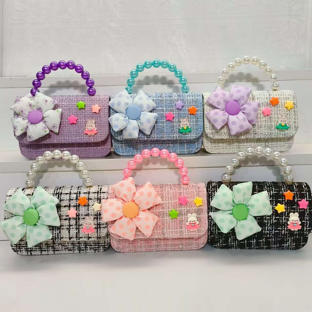 Bolso de perlas flores conejo camisa princesa accesorios de cambio bolso pequeño para niños cadena de billetera de Año Nuevo