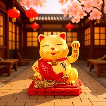 跨境新款太阳能招财猫光感自动摆手车载家居开业招财新年喜庆礼品