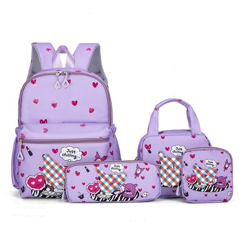 New School Bag Women's Four-Piece Backpack Kuromi Cross-Border Large-Capacity Primary School Student Third to Sixth Grade Backpack Women