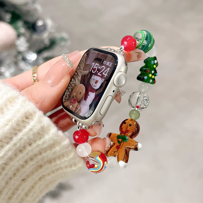 Подходит для INS рождество новый браслет AppleWatch имбирное печенье мужчина S10 бисер высокий внешний вид осень и зима атмосфера 89
