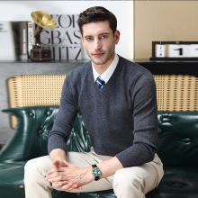 100%羊毛冬款男商务休闲男士毛衣 套头纯色v领加厚打底针织羊毛衫