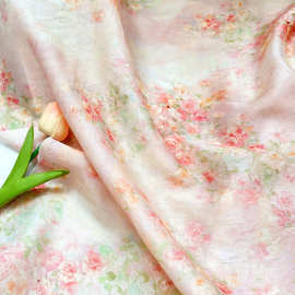 油画花墙天丝提花布料新中式国风汉服旗袍连衣裙面料1.5米幅宽