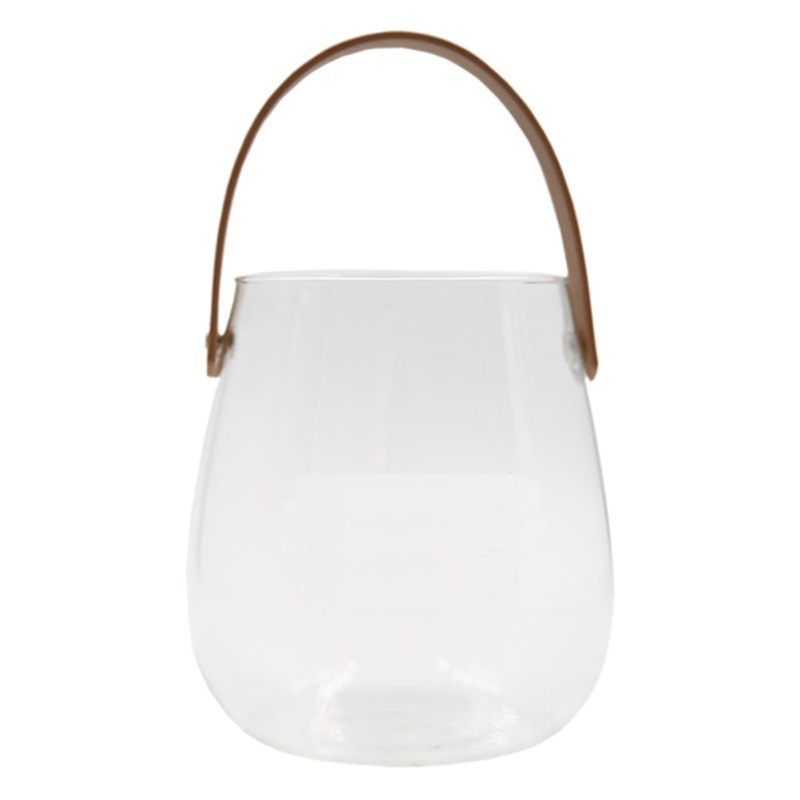 Nórdico creativo cuero portátil vidrio florero hidropónico planta flor taza de vidrio flor seca artesanía hogar creativo