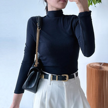 美国fra新款气质百搭立领后拼接缝修身弹力纯色打底衫女