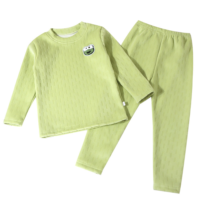 Set de ropa interior para niños 2025 otoño y invierno más tercife engrosado set de calentamiento para bebés cómodos ropa para el hogar chaqueta de otoño pantalones de otoño