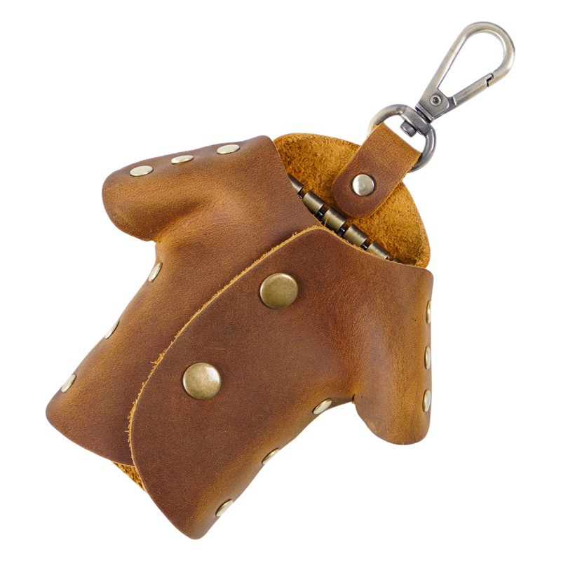 Creative Crazy Horse Leather Clothing Type Key Bag Casual Home Waist Hanging Key Bag Cute Genuine Leather Key Card Bag Ready in Stock