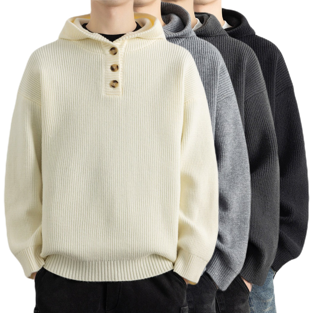 Explosiones transfronterizas de tamaño europeo suéter de punto con capuzas hombre flojo viento medio abierto botón fábrica de marea al por mayor