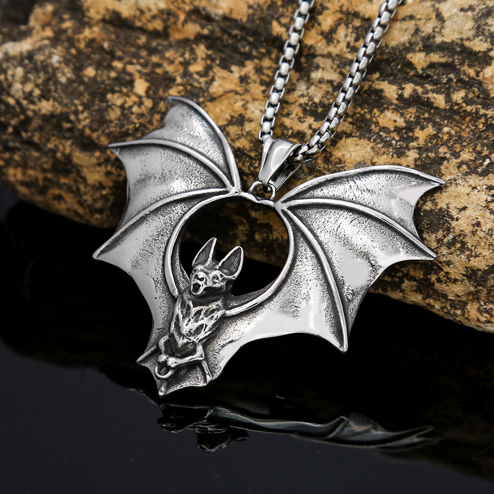 Bat Pendant Necklace For Men In Titanium Steel Gothic Style_voghion.com
