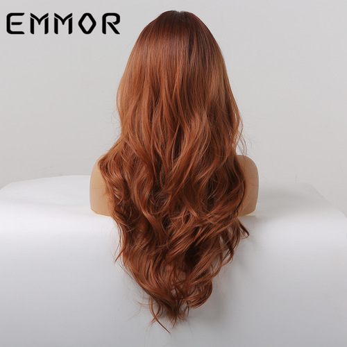 EMMOR Amazon Foreign Trade New Middle Part Long Wavy Orange-Red High-Temperature Silk Wig Full Headset Manufacturer